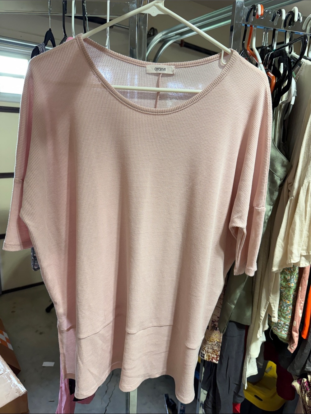 croft & barrow light pink waffle knit tunic top